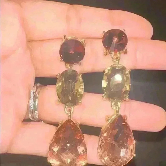 NEW-Multicolor Gemstone Dangle Earrings in Gold-Tone Setting - Picture 2 of 3